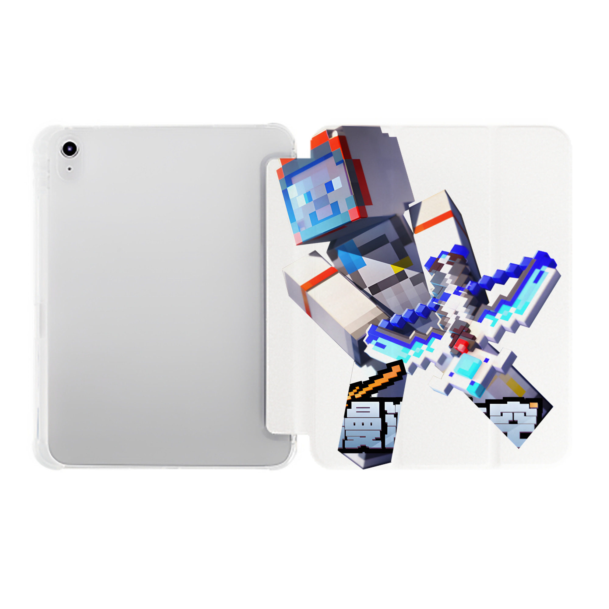 （画像用） マインクラフト ブロックの世界 Minecraft MC Block world IPad ケース ペン収納付き 三つ折りスタンド PUレザー×シリコン 対応機種9.5/10.5/10.9インチ